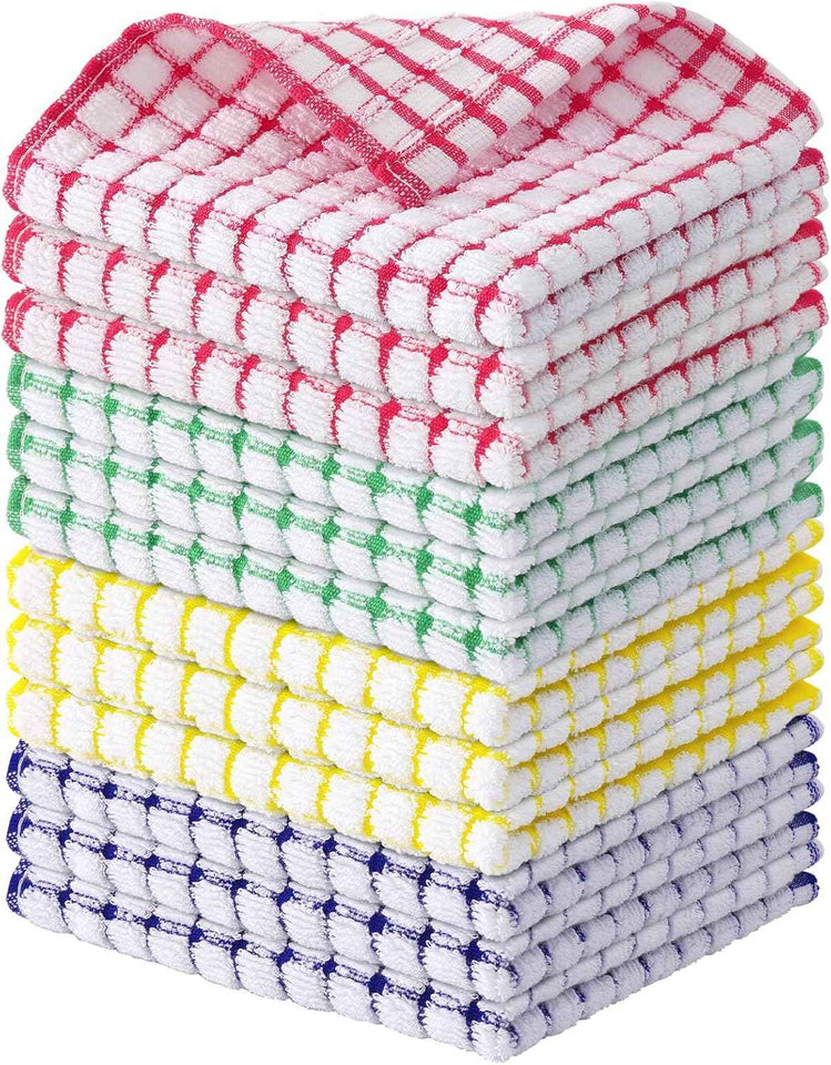 Kitinjoy Cotton 8 Pack Terry Kitchen Dish Cloths, 12 x 12 Inches Super Soft and Absorbent Dish Rags, Quick Drying Dish Towels for Washing Dishes, Mixed Color