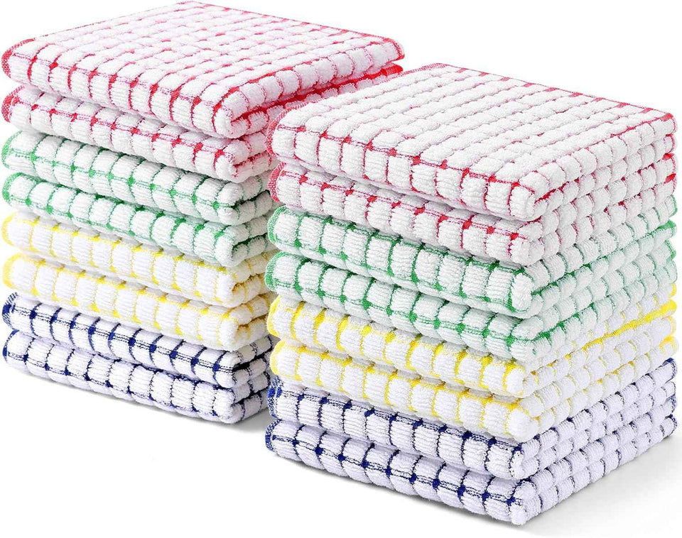 Kitinjoy Cotton 8 Pack Terry Kitchen Dish Cloths, 12 x 12 Inches Super Soft and Absorbent Dish Rags, Quick Drying Dish Towels for Washing Dishes, Mixed Color