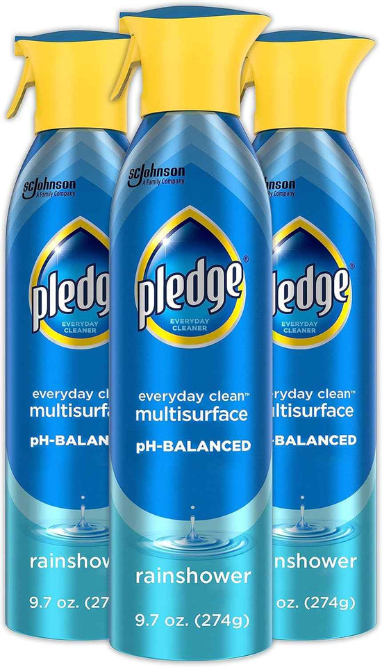 Pledge pH-Balanced Multisurface Spray, 9.7oz (Pack of 3), Everyday Cleaner for Hard Surfaces, Rainshower Scent