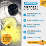 Garbage disposal cleaner tablets, foaming citrus fresh, 24-pack, odor-causing residue removal, weekly maintenance