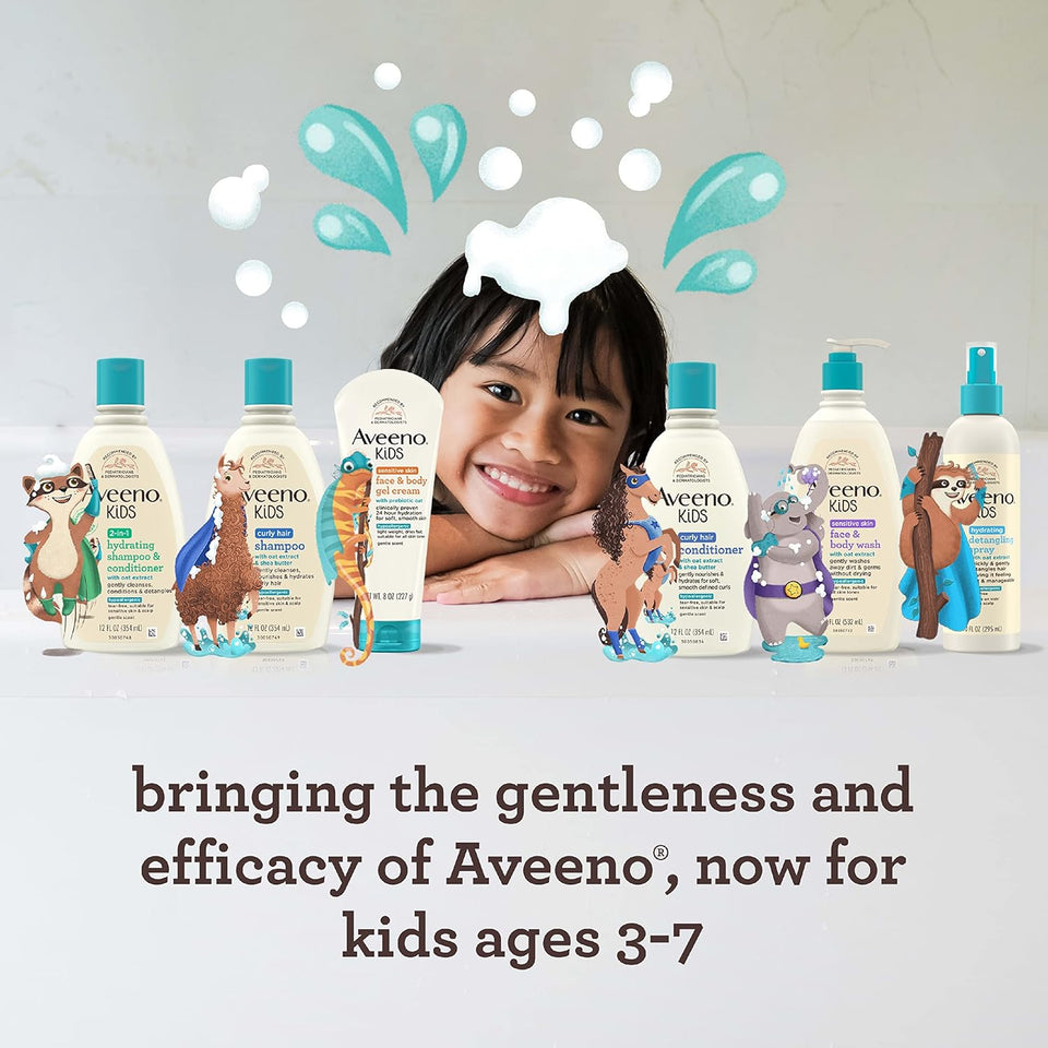 Aveeno Kids Face & Body Wash for Sensitive Skin, Oat Extract, Tear-Free, Non-Drying, Light Scent, Pump Dispenser, Hypoallergenic, Sulfate & Dye Free, 18 fl oz