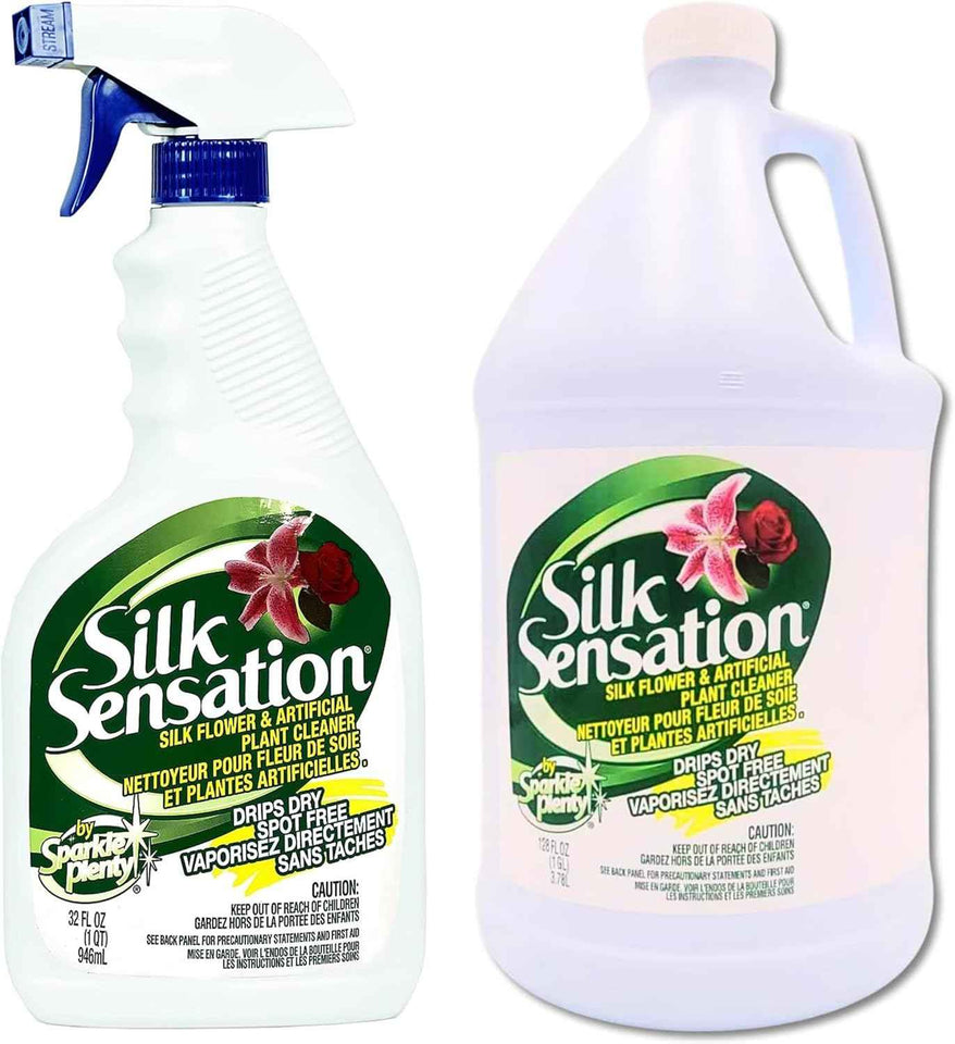 Sparkle Plenty Silk Sensation Artificial Flower & Plant Leaf Cleaner and Shine - Fake Flower Dusting Spray - Silk Plant Cleaner Spray No Wipe - Drip Dry Cleaning Supplies for Artificial Tree (32oz)