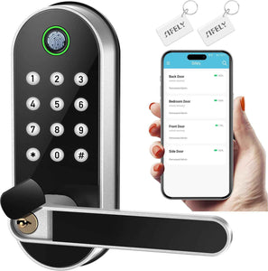Fingerprint Smart Door Lock with Handle & Keypad – No More Lost Keys, Keyless Entry & Remote Access for Home, Kids, Airbnb & Rental Property, DIY Install, Alexa & Google Compatible