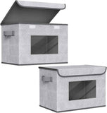Univivi Fabric Foldable Storage Boxes [4-Pack] Large Collapsible Stackable Storage Bins with Lids, Closet Organizers and Storage Cube Basket for Home, Office, Bedroom (Gray, 17“ x 12” x 12")