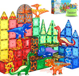 102PCS Dinosaur Toys Magnetic Tiles with 8 Dinosaurs - Jurassic Scenes Dinosaur World Adventure Set, Magnetic Blocks Kids Toys for Boys & Girls Ages 3+, Sensory Toddler Creative Kids Games Gifts