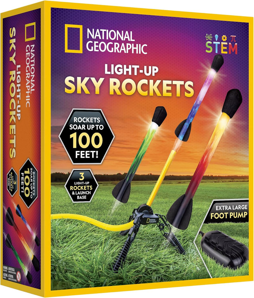 National Geographic Air Rocket Toy – Ultimate LED Rocket Launcher for Kids, Jump and Launch the Light Up, Air Powered, Foam Tipped Rockets up to 100 Feet