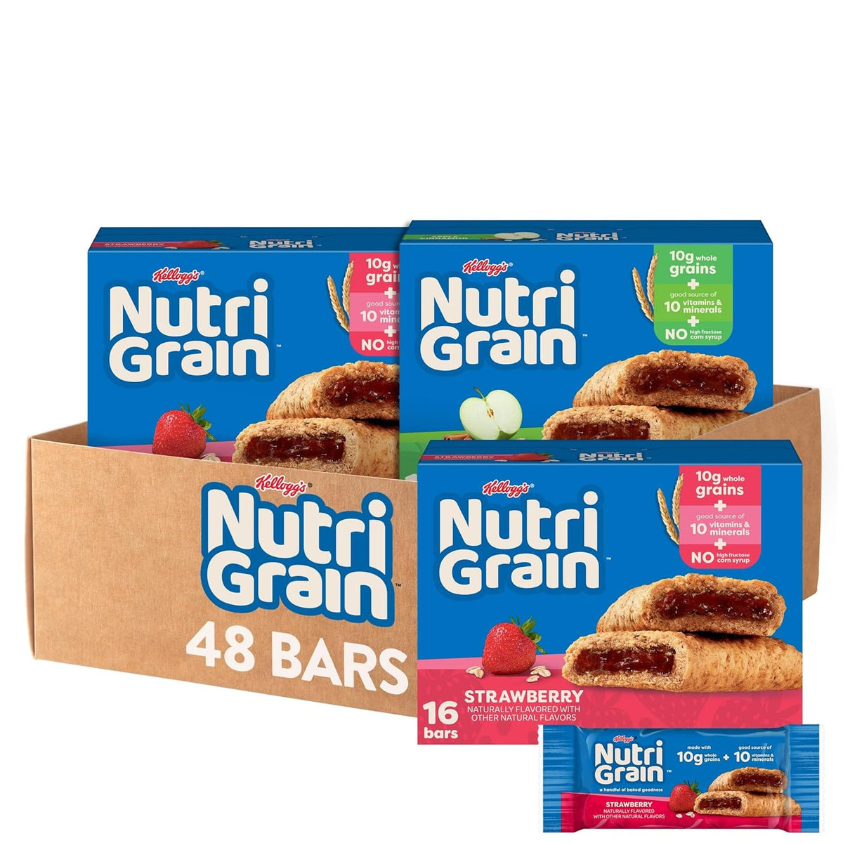 Nutri-Grain Breakfast Bars, Made with 10g Whole Grains, Snack Bars, Variety Pack (3 Boxes, 48 Count)