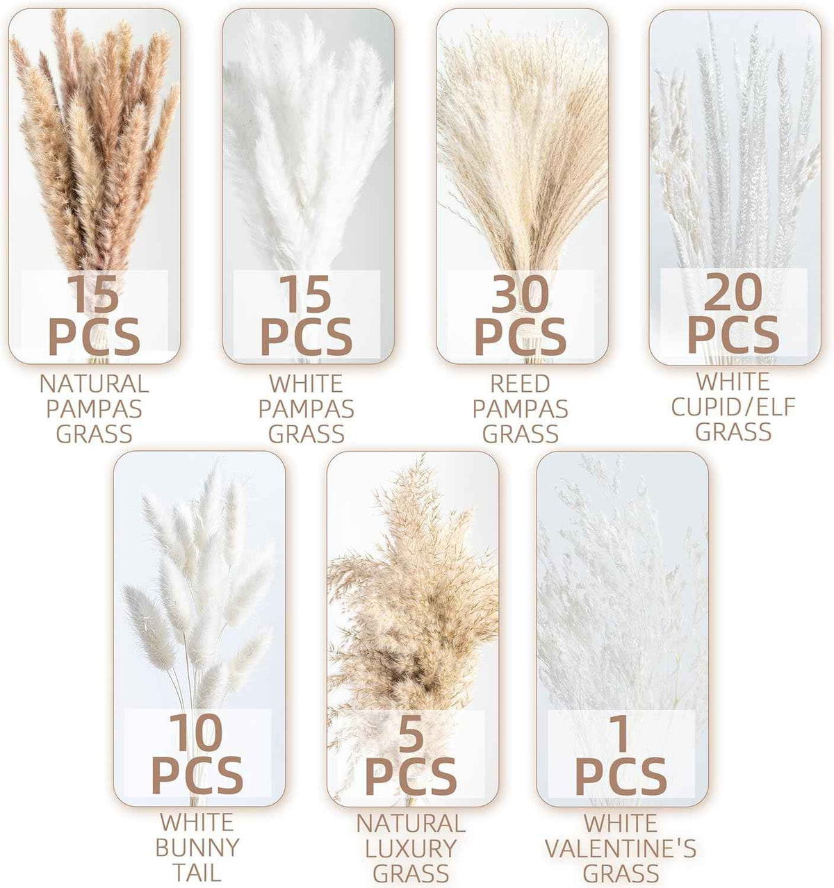 96PCS Natural Dried Pampas Grass Boho Home Decor Bouquet Phragmites Dried Flowers Bouquet for Wedding Floral Arrangements Home Decorations (96PCS)