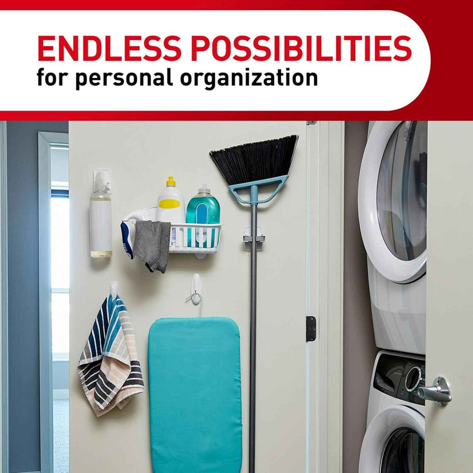 command damage-free broom and mop hangers, 2 hangers and 4 strips, wall mount household cleaning organizer
