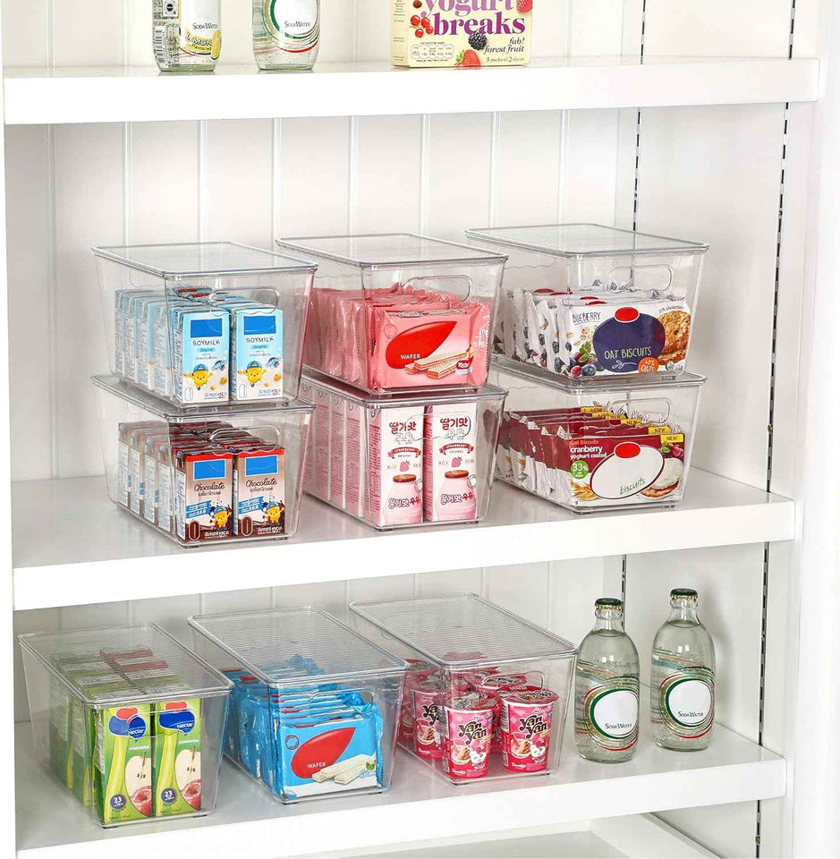 Vtopmart 6 Pack Clear Stackable Storage Bins with Medium Plastic Containers for Pantry Organizer and Storage