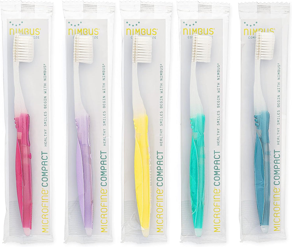 Nimbus Extra Soft Toothbrushes (Compact Size Head) Periodontist Design Tapered Bristles for Sensitive Teeth and Receding Gums, Individually Wrapped Plaque Remover Toothbrush (5 Pack, Colors May Vary)