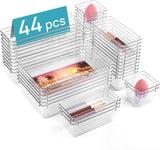Vtopmart 44-Piece Clear Plastic Drawer Organizers, Versatile Storage Trays for Bathroom, Vanity, Bedroom, Kitchen