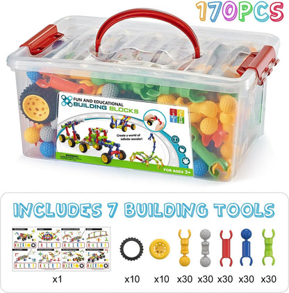 170 Pcs Building Toys for Kids Ages 4-8 with Toy Box Storage, Idea Guide, Building Blocks STEM Toys for 3 4 5 6 7 8 9 Year Old Creative Kids Activity, Christmas Birthday Gifts for Boys Girls