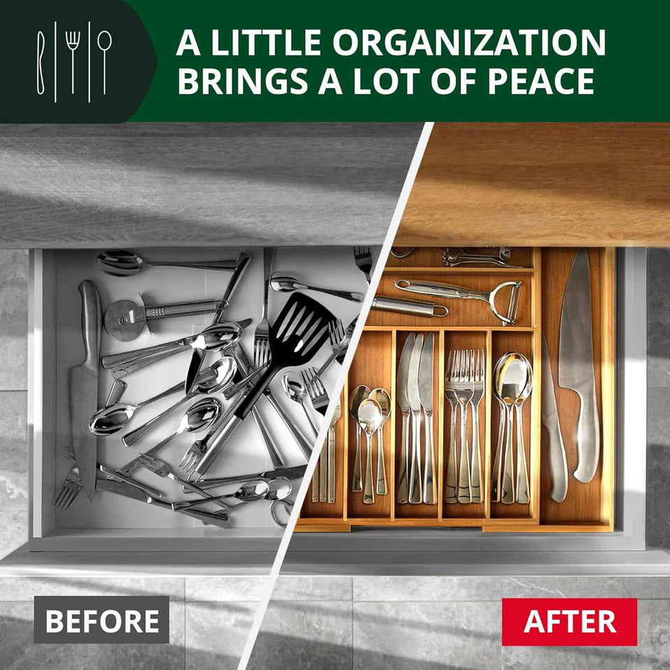 Royal Craft Wood Luxury Bamboo Kitchen Drawer Organizer - 9 Slot Silverware Organizer for Flatware, Utensil Holder & Cutlery Tray Drawer Dividers in Natural