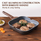 SENSARTE Nonstick Grill Pan for Stove Tops, Versatile Griddle with Pour Spouts, Square Big Cooking Surface, Durable Skillet Indoor & Outdoor Grilling. PFOA Free, 9.5 Inch
