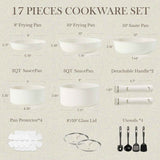 CAROTE 17pcs Pots and Pans Set, Nonstick Cookware Set Detachable Handle, Induction Kitchen Cookware Sets Non Stick with Removable Handle, RV Cookware Set, Oven Safe