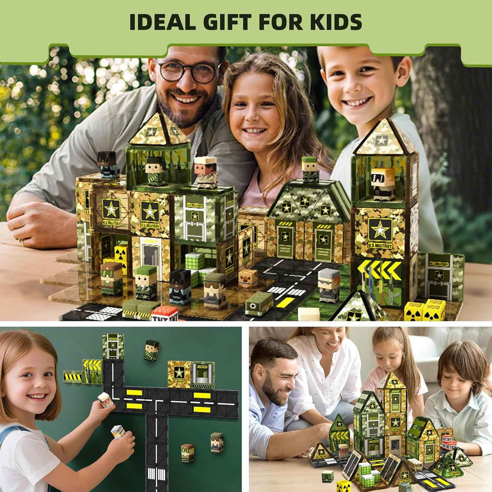GobiDex 100PCS magnetic building blocks army toys for toddler kids ages 3-5, STEM construction toys for boys and girls