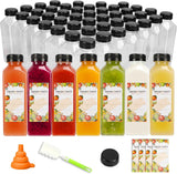 TOMNK 100pcs 16oz Plastic Beverage Containers, Black Caps with Label, Funnel and Brush for Juicing, Smoothies, Tea, Milk