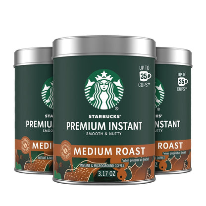 Starbucks Premium Instant Coffee, Medium Roast Coffee, Arabica Beans, Three 3.17 oz Tins
