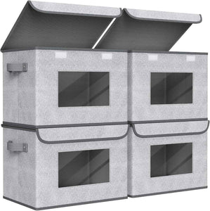 Univivi Fabric Foldable Storage Boxes [4-Pack] Large Collapsible Stackable Storage Bins with Lids, Closet Organizers and Storage Cube Basket for Home, Office, Bedroom (Gray, 17“ x 12” x 12")