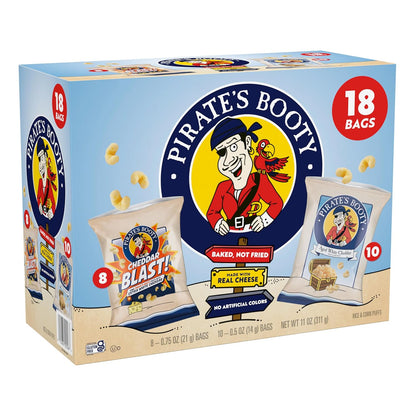 Pirate's Booty Aged White Cheddar and Cheddar Blast Cheese Puffs Variety Pack, Gluten-Free, Kids Snacks, 0.5oz and 0.75oz (18ct)