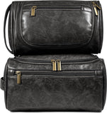 large water-resistant leather dopp kit & medium travel bag set for men - brown