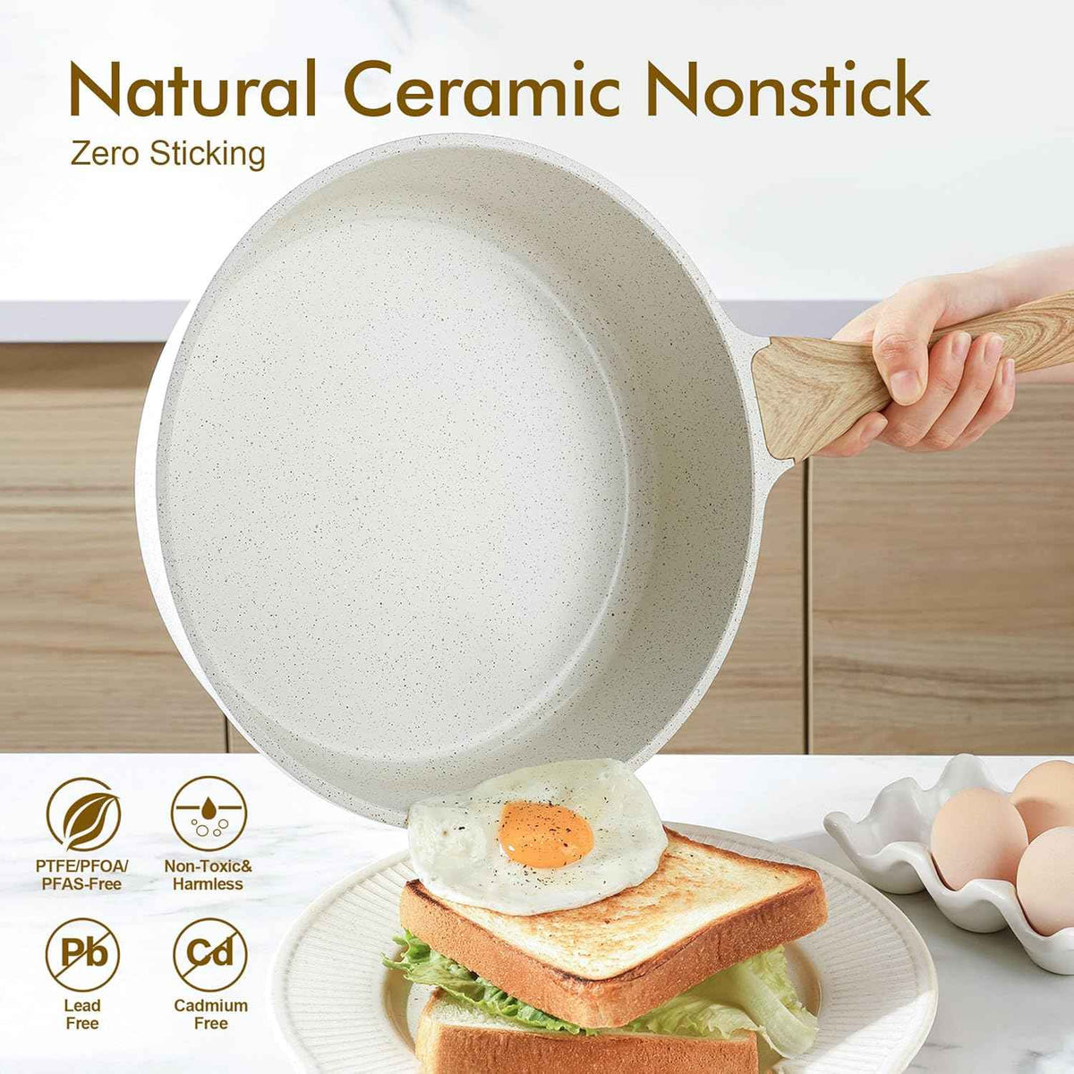 SENSARTE Nonstick Ceramic Cookware Set 13-Piece, Healthy Pots and Pans Set, Non-toxic Kitchen Cooking Set with Stay-Cool Handles, Silicone Tools and Pot Protectors, PFAS and PFOA Free