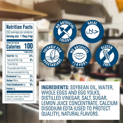 Hellmann's Real Mayonnaise Jar, Condiment for Sandwiches, Salads, Mayo Made with 100% Cage Free Eggs, Gluten Free, Vegetarian, Kosher, 1 Gallon, 128 oz (Pack of 1)