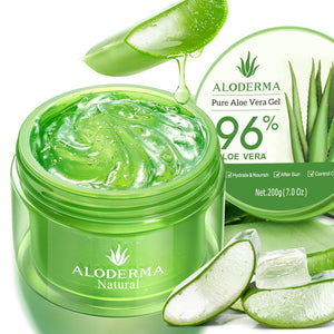 aloderma organic 96% aloe vera gel hydrating face body after-sun care 7oz