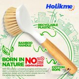 Holikme 3 Pack Dish Brush Set with Bamboo Handle, Kitchen Brushes for Cleaning Pot, Sink and Stove, Skillet Scrubber with Tough Bristles for Cast Iron Grill Pan, Yellow White Black