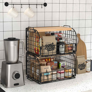 2-Set Stackable Wire Baskets with Openable Top - Versatile Kitchen, Pantry, and Countertop Organizer