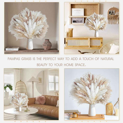96PCS Natural Dried Pampas Grass Boho Home Decor Bouquet Phragmites Dried Flowers Bouquet for Wedding Floral Arrangements Home Decorations (96PCS)
