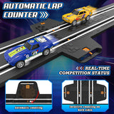 slot car race track set, 2 high-speed cars, battery or electric, dual racing game, lap counter, toys for kids