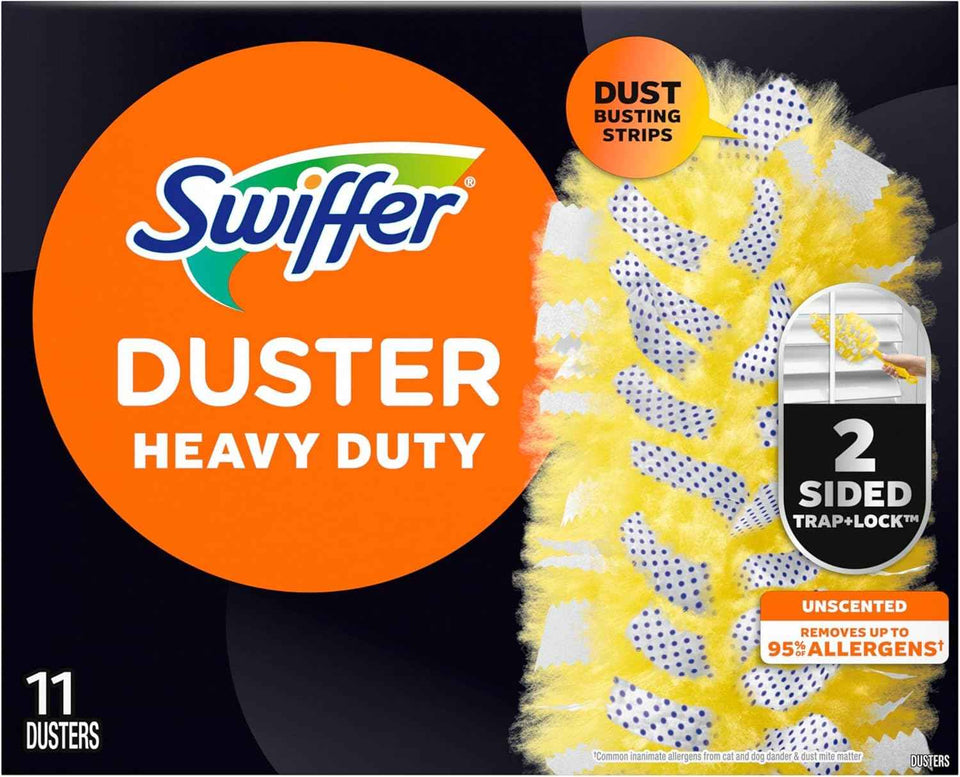 Swiffer Dusters Refill for Cleaning, Feather & Microfiber Duster Disposable Alternative, For Dusting Furniture, Blinds, Ceiling Fans, Walls, Helps Remove Allergens, Heavy Duty, Unscented, 11ct