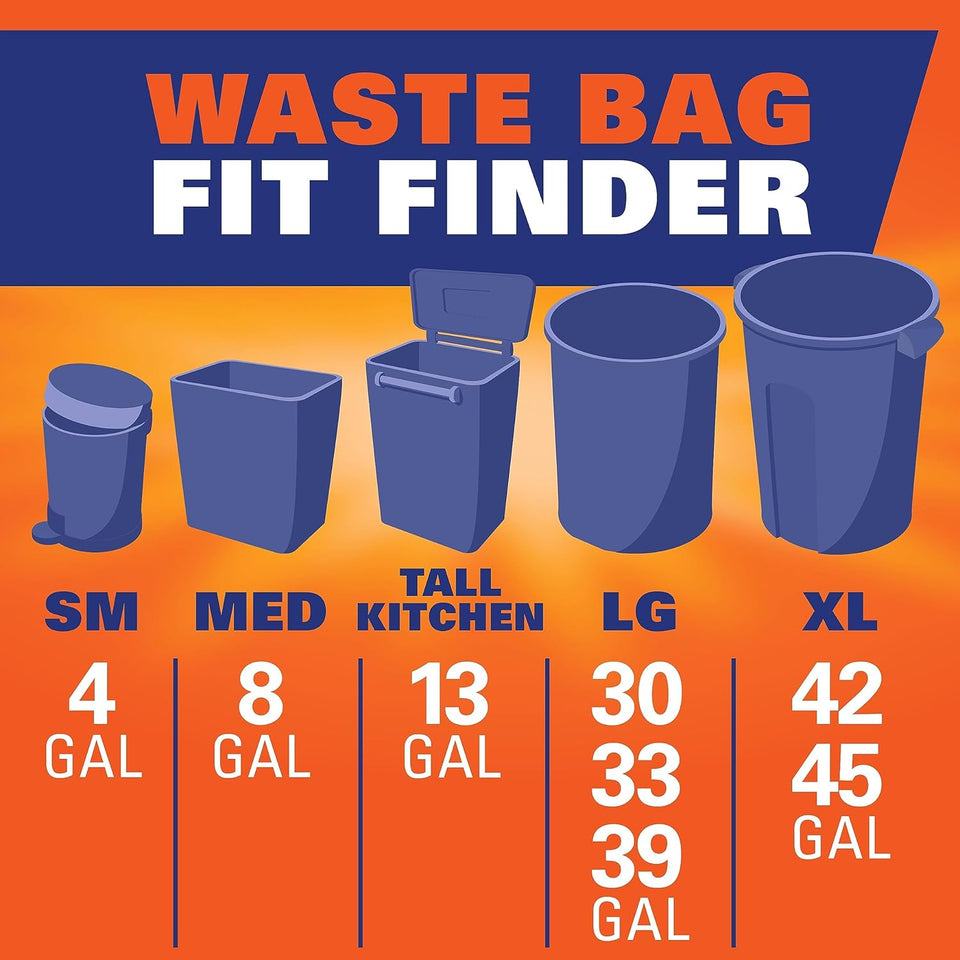 Hefty Ultra Strong 13 Gallon Trash Bags, Tall Kitchen Trash Bags 13 Gallon Size, Drawstring Closure, Continuous Odor Control, White, Unscented, 40 Bags