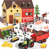 pupu pig kids farm animal toys set with tractor, horse stable, cowshed, chicken fence, lights & sound for boys toddlers ages 3+