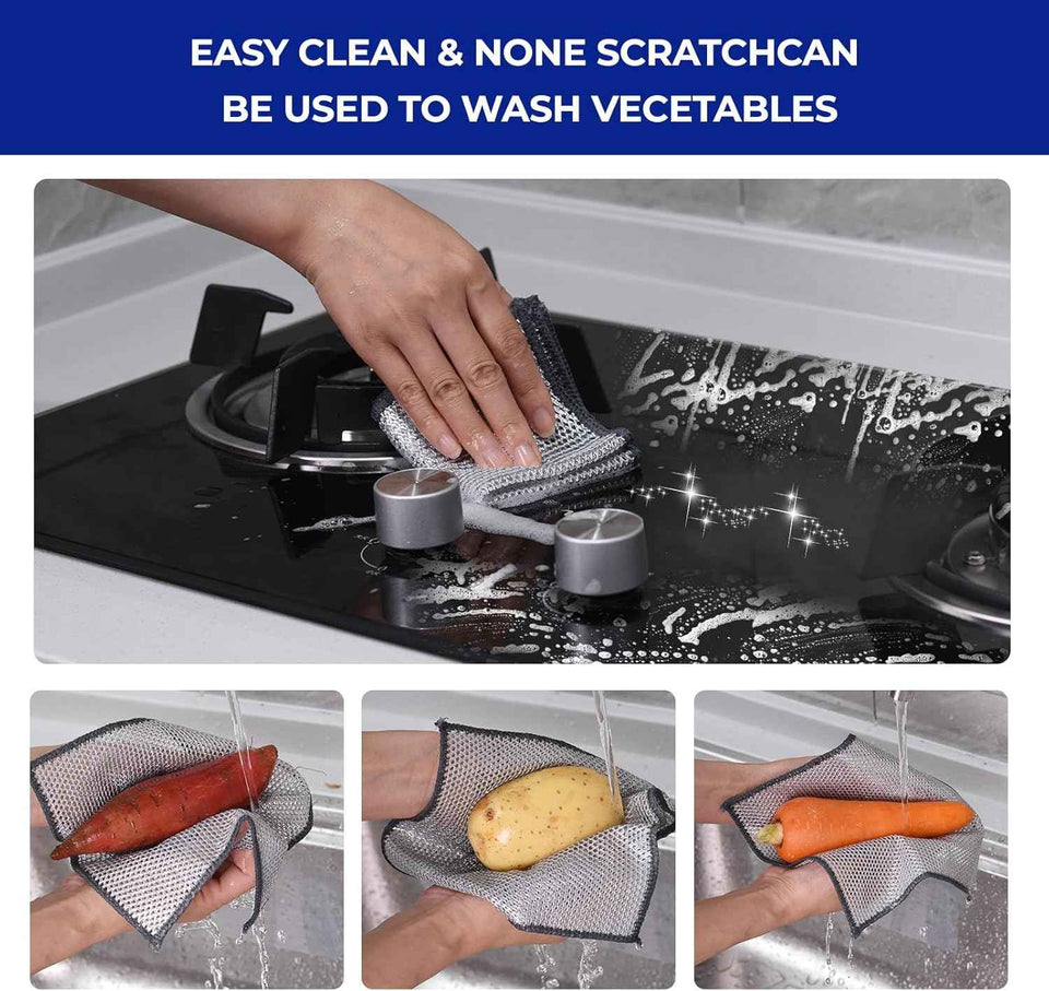 12 PCS 3-Layer Non-Scratch Multipurpose Steel Wire Dishcloths - Reusable Quick-Dry Odor-Free Scrub Cloths