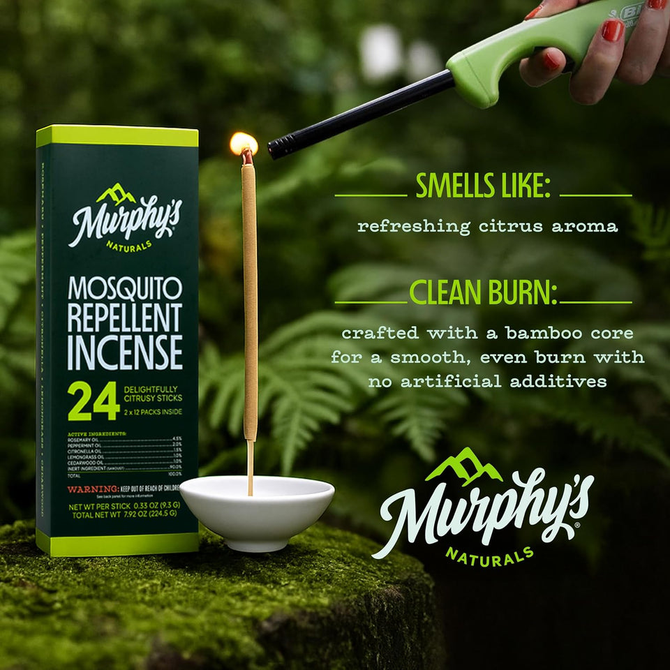 Murphy’s Naturals Mosquito Repellent Incense Sticks, 24 Count, Insect Repellent with Citronella for Outdoor Yard, 2.5+ Hours per Stick