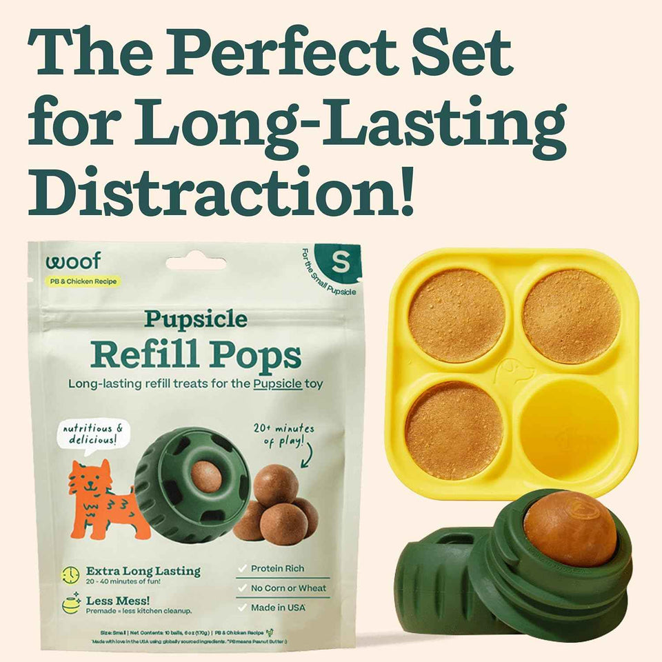 WOOF Starter Pack - Interactive Dog Toys for Small Pups 10-25 lbs - Chicken-Flavored Healthy Treats - Silicone Dog Treat Molds
