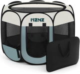 Grey dog cat playpen, portable puppy pet crate for small dogs, cats, rabbits, foldable dog cage enclosure with carrying case