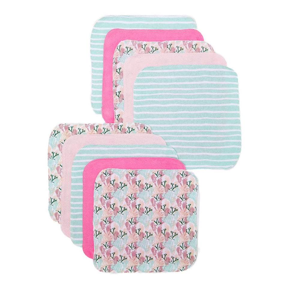 Spasilk newborn washcloths, 10-pack, 80% cotton, 20% polyester, 9x9 inches, various colorful prints
