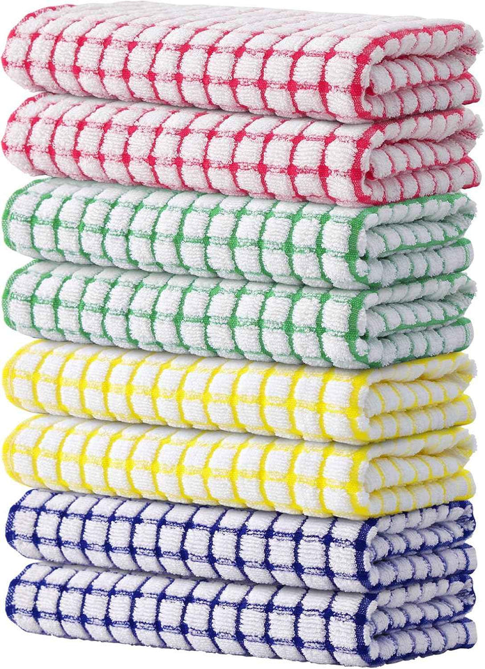 Kitinjoy Cotton 8 Pack Terry Kitchen Dish Cloths, 12 x 12 Inches Super Soft and Absorbent Dish Rags, Quick Drying Dish Towels for Washing Dishes, Mixed Color