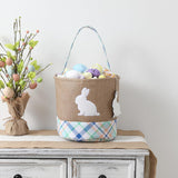 handmade wooden easter bunny basket with diy tag for kids boys girls easter egg hunt storage (blue)