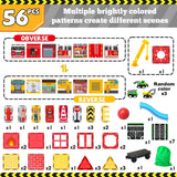 Magnetic Tiles for Kids, 56PCS Construction Magnet Tiles with Fire Truck Station, Building, Road, Crane, Car Truck - STEM Magnetic Blocks for Kids Ages 4-8, Toys for 4 5 Year Old Boys Birthday Gifts