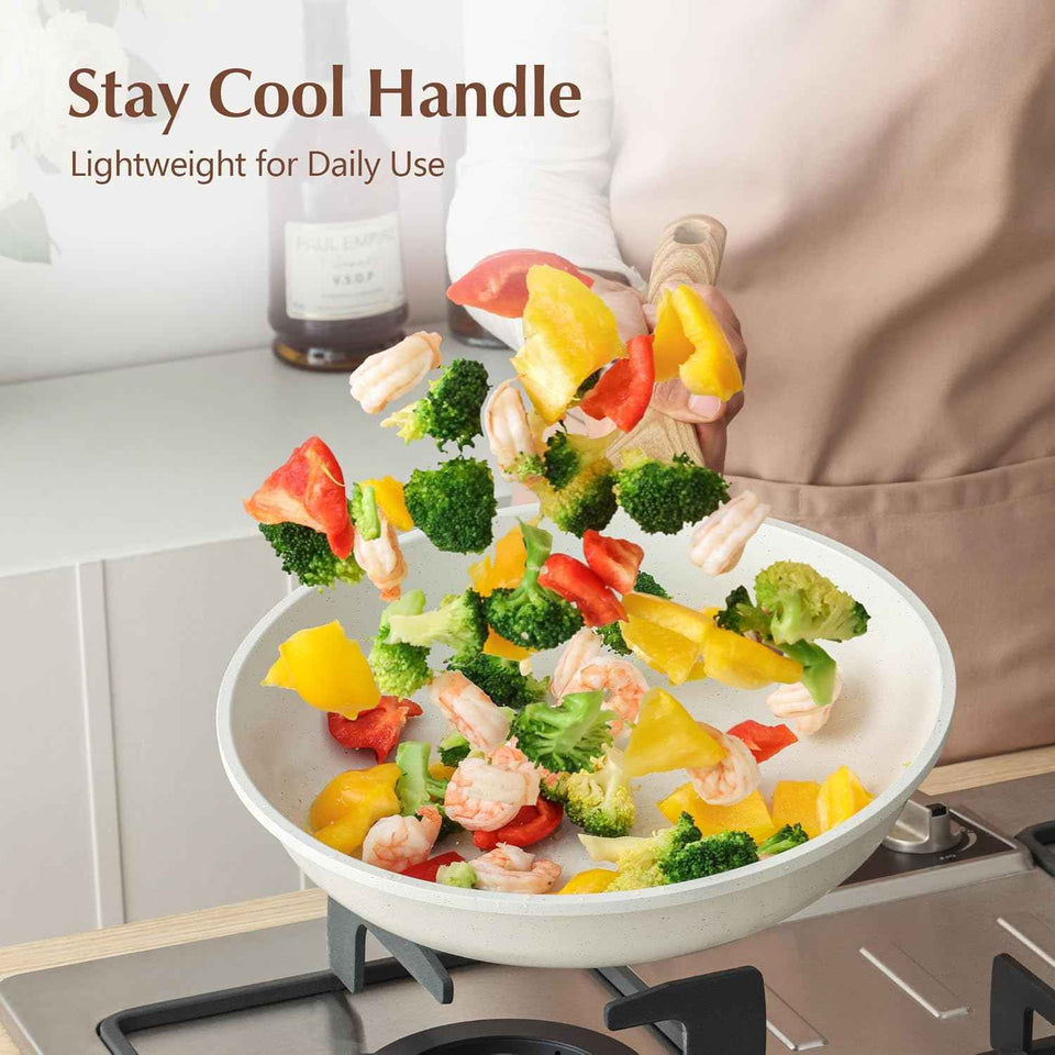 SENSARTE Nonstick Ceramic Frying Pan with Lid 8/9.5/10/11/12.5 Inch Omelet Pan Skillet, Free of Intentionally Added PFAS/PTFE Non-toxic Chef's Pan Induction Compatible Pan, Heat Resistant Handle