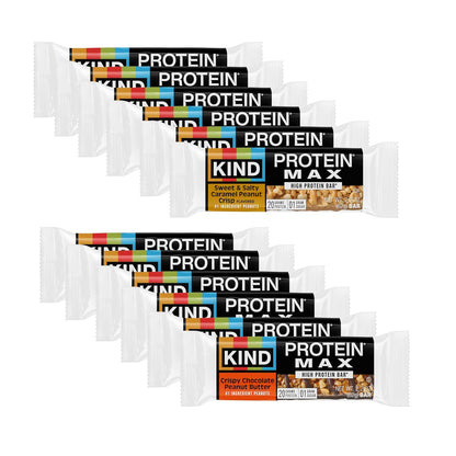 KIND Protein MAX Variety Pack, High Protein Bars, Keto Snacks, 1g Sugar, 20g Protein, (6) Crispy Chocolate Peanut Butter (6) Sweet & Salty Caramel Crisp, 12 Count Pack