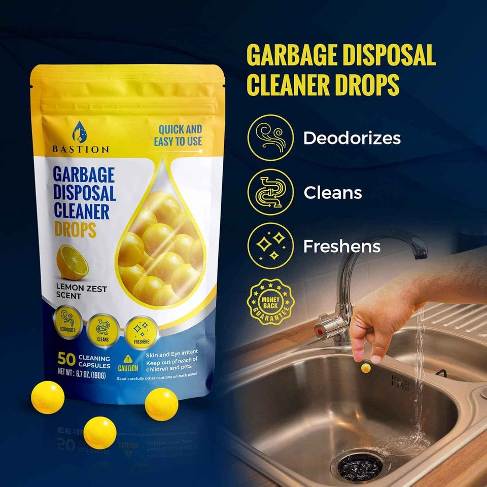 Bastion lemon zest scented 50-count garbage disposal cleaner drops & deodorizer pods for kitchen sink