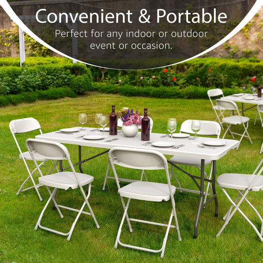 6 Feet Foldable Table with Built in Handle & Steel Legs | 6FT Heavy Duty Folding Portable | Perfect for Party, Dining, Wedding, Events, Picnic Indoor, Outdoor, Camping, Utility, Folding - 6 Foot