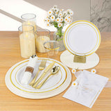 BestVIP 700PCS Gold Plastic Dinnerware Set for 100 Guests, BPA Free, Disposable Plates with Silverware, Cups, and Napkins