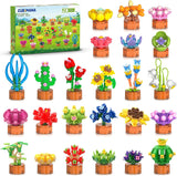 24 Pack Flowers Succulents Party Favors for Kids Building Set - 1012PCS Botanical Bonsai 3.6mm Mini Building Blocks Toy for Goodie Bags Stocking Stuffers Classroom Prize Birthday Gifts for Girl Boy 6+